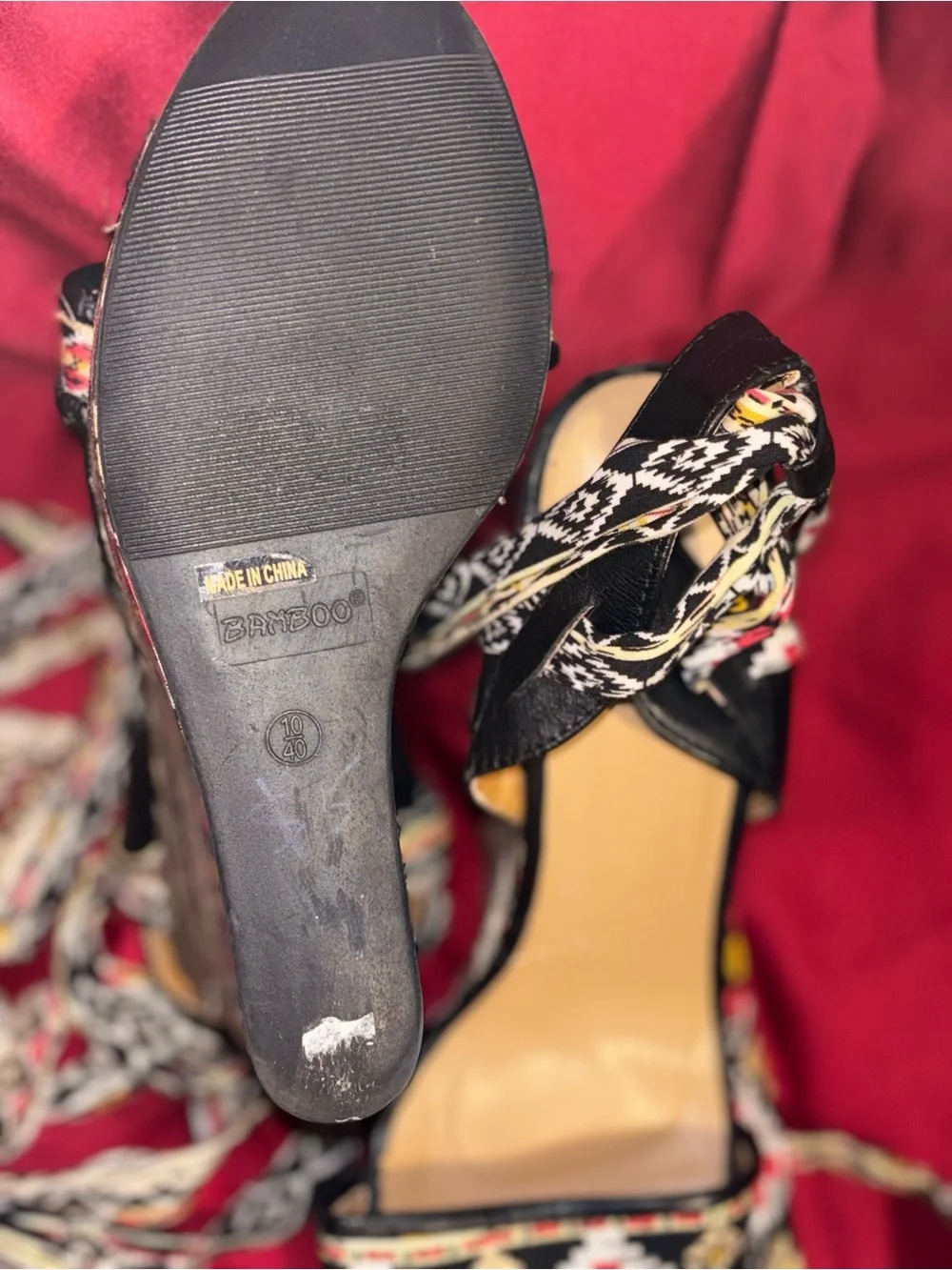 Women’s Black Embroidered Lace-Up Platform Sandals